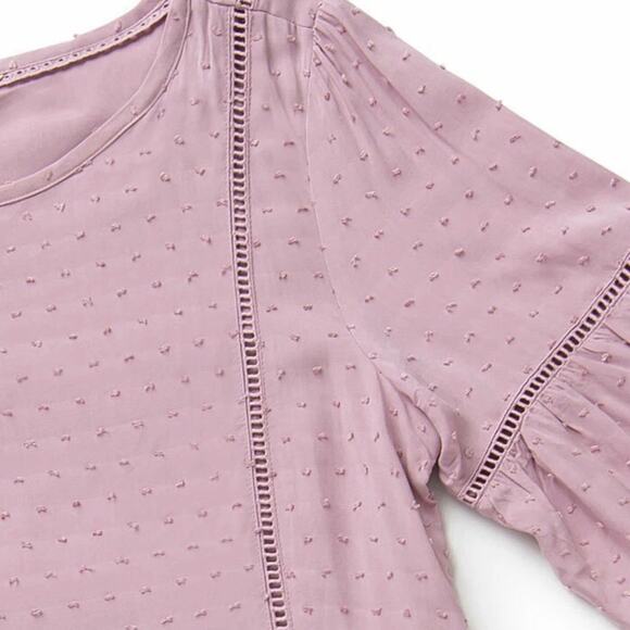 Matilda Jane Turn On The Charm Sheath Dress Women Sz L Lilac Swiss Dots Pleated - Picture 3 of 10